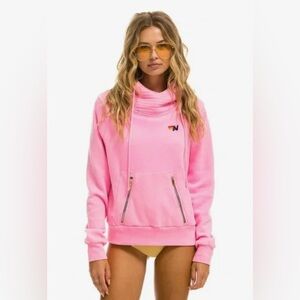NWT Aviator Nation Neon Pink Ninja Pullover Hoodie, Size Small 